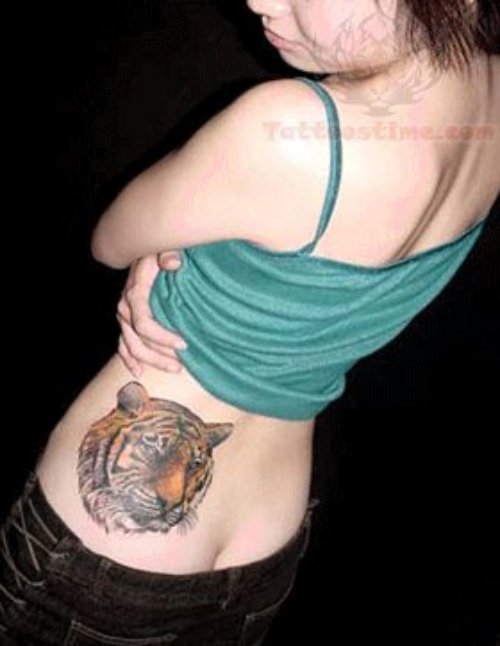 Tiger Head Lower Back Tattoo